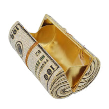 Load image into Gallery viewer, Fashion Money Cylinder designer Evening Bags Dollar Crystal Bags Silver Gold Party Purse Clutch Bags Women Handbags SM69